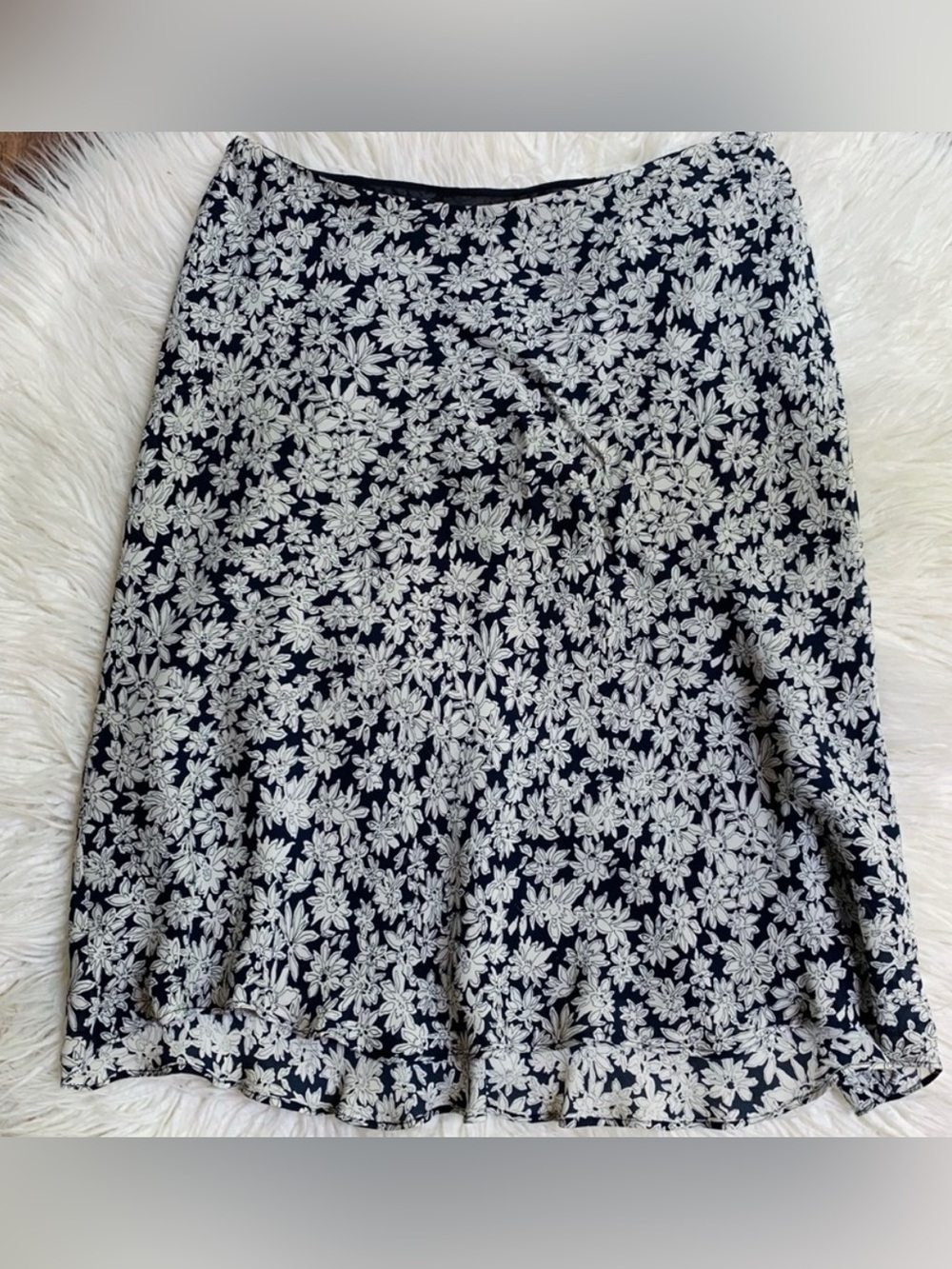 Ralph Lauren Floral Silk Skirt White Blue Size 10